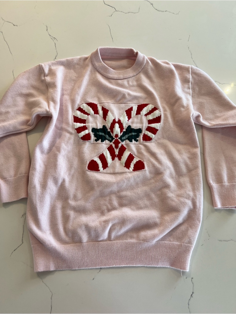 Kids' Pink Candy Cane Crewneck Sweater